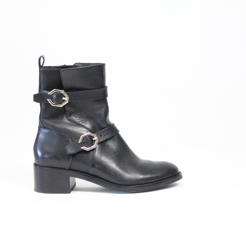 Cole Haan Boots 6.5 Women Black Leather Moto Booties Leela heel